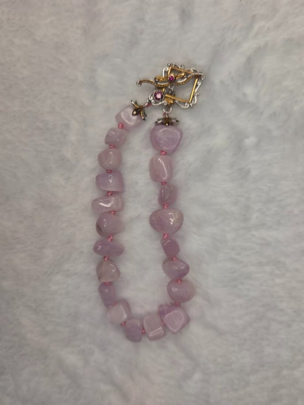 Rose Quartz Stone Chip Beaded Bracelet Ornate Toggle Clasp 8 Inch